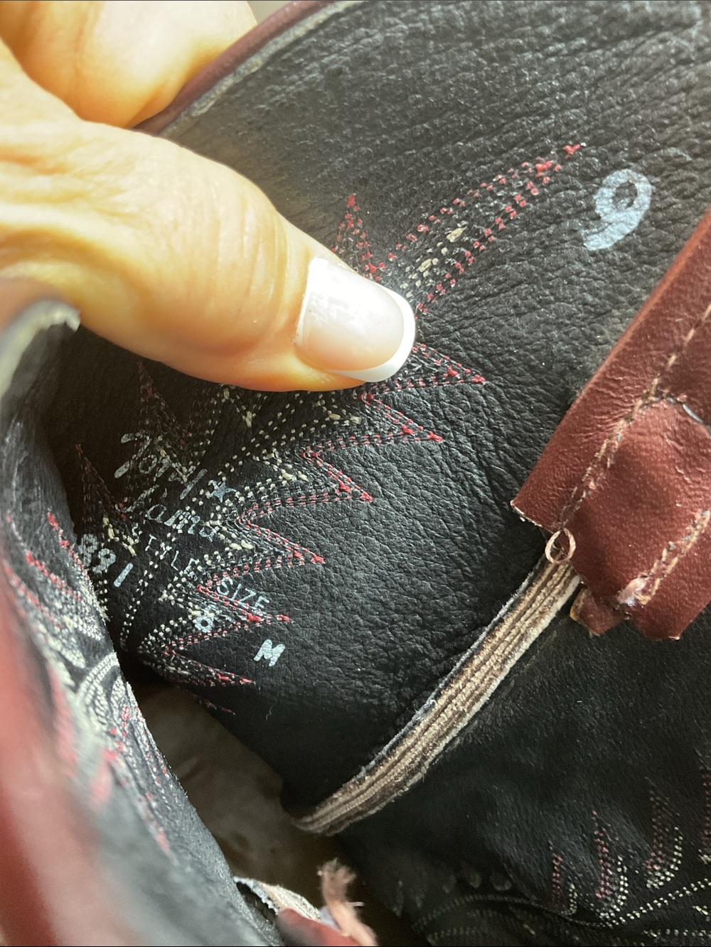 Tony Lama Burgundy Leather Western Boots with Decorative Stitching - Picture 11 of 11